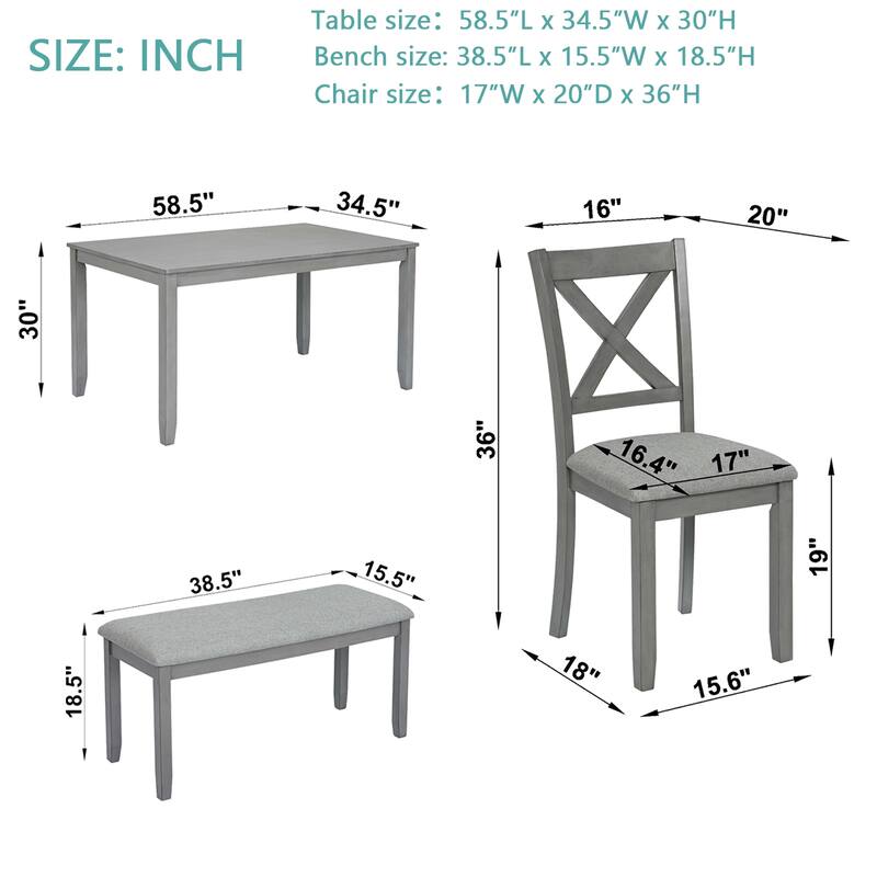 Wooden Dining Rectangular Table set with Bench for 6,Kitchen Dining Table with Bench for Small Space