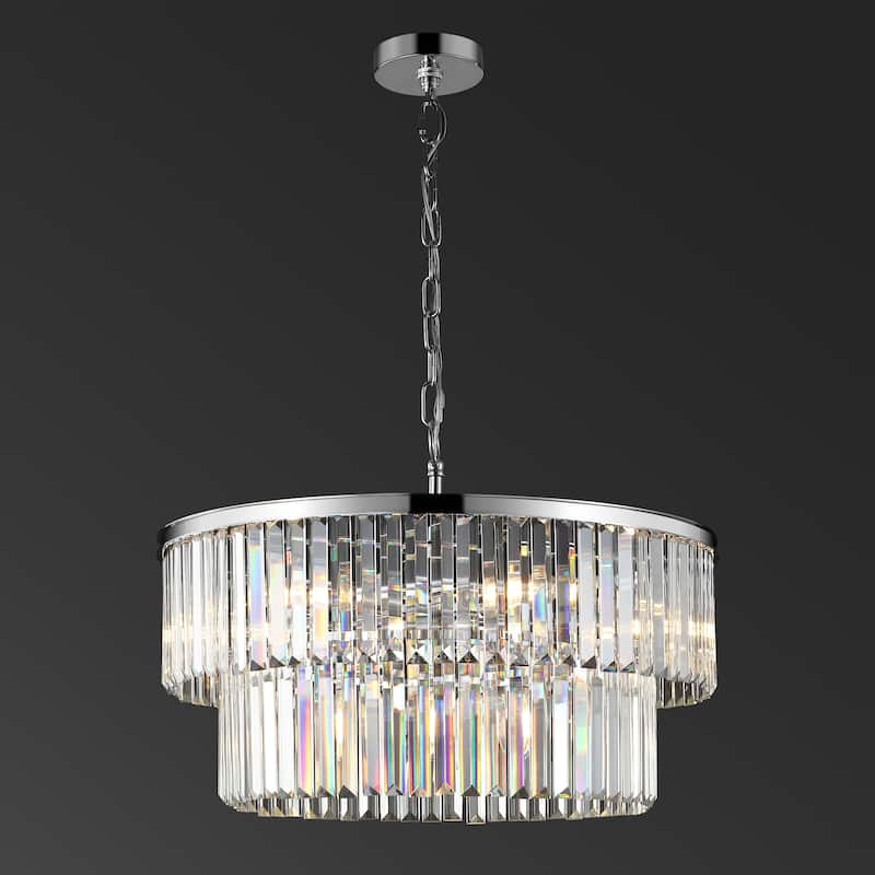 SAFAVIEH Couture Lalla 2-Tier Chandelier - 24 In W x 24 In D x 17-65 In H - Chrome