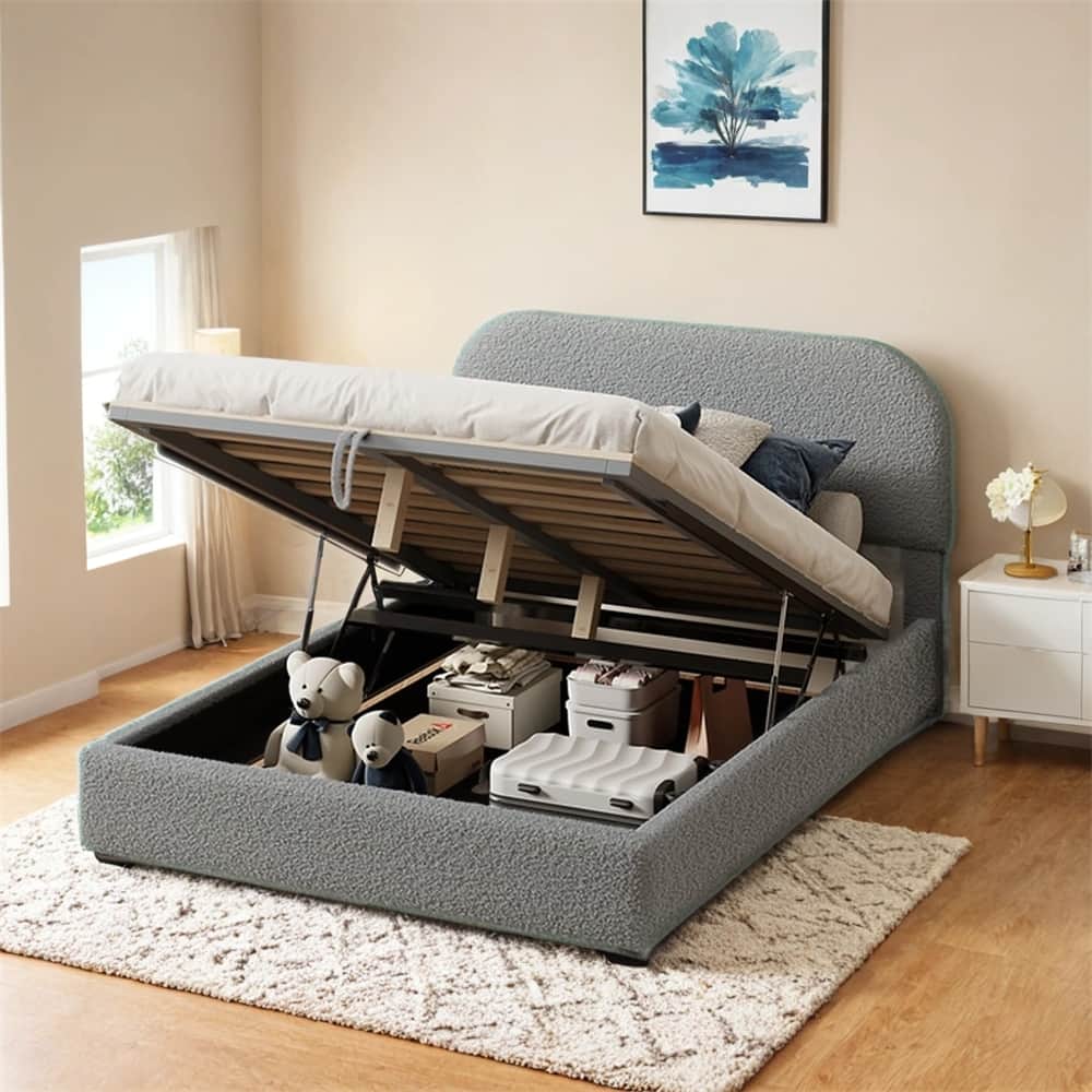 Queen Size Upholstered Platform Bed with Hydraulic Storage System