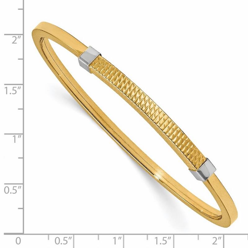 14k With Rhodium Polished and Textured Pull Apart Bangle Bracelet