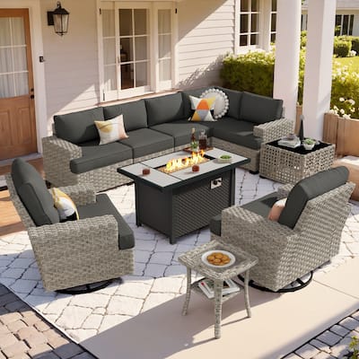 OVIOS 10 Pieces T shaped Seat Wide Armrest Swivel Chair Set With Fire Pit