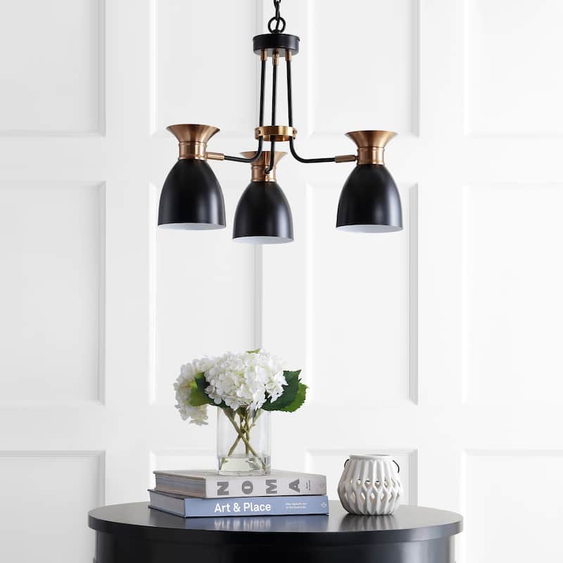 Edison 20" 3-Light Metal LED Chandelier, Black/Brass Gold by JONATHAN Y