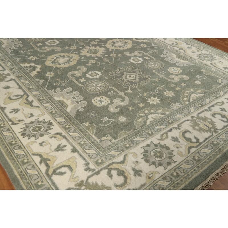 Green Oushak Indian Area Rug Hand-Knotted Wool Carpet - 8'10" x 11'10"