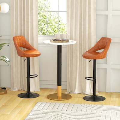 Bar Table with Round Faux-marbled Top for Home Bar