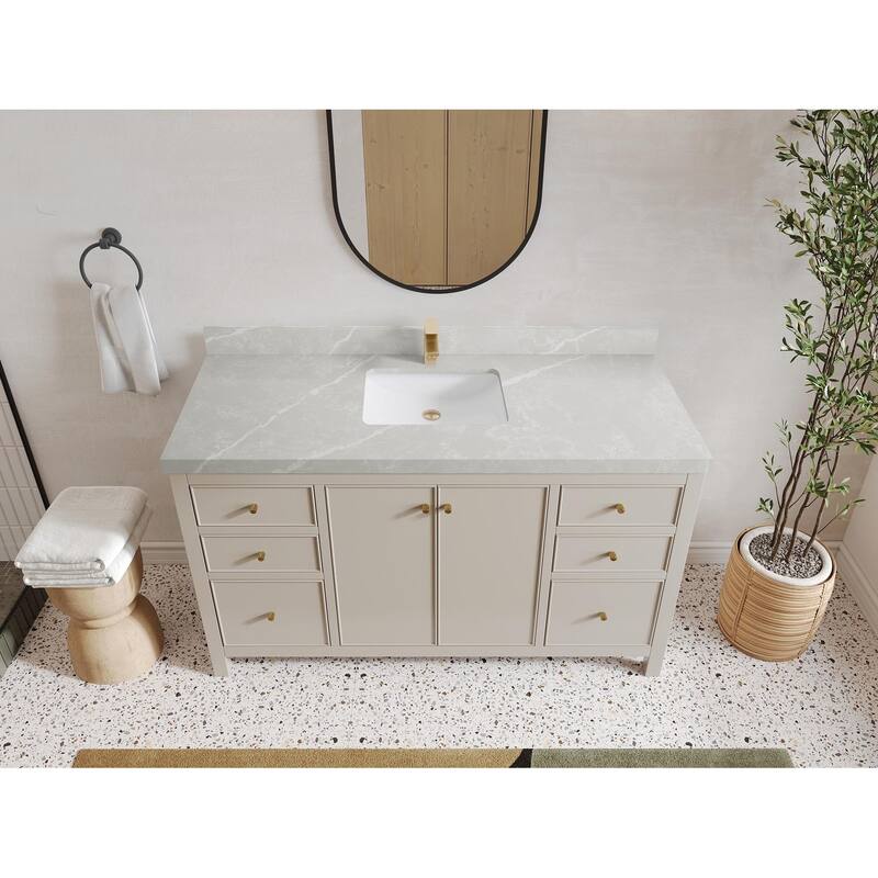 Willow Collections 60 in. W x 22 in. D Chicago Single Bowl Sink Bathroom Vanity with Countertop - 2” Pearl Gray - Fine Grain