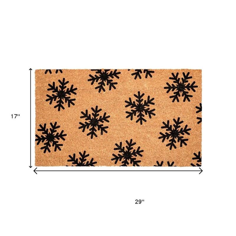 HomeRoots 17" X 29" Brown And Black Christmas Snowflake Outdoor Coir Door Mat - 17.00' X '29.00