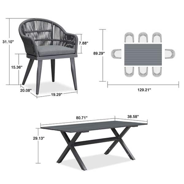 dimension image slide 1 of 4, PURPLE LEAF Patio Dining Set with Outdoor Aluminium Dining Table and Woven Rattan Chairs