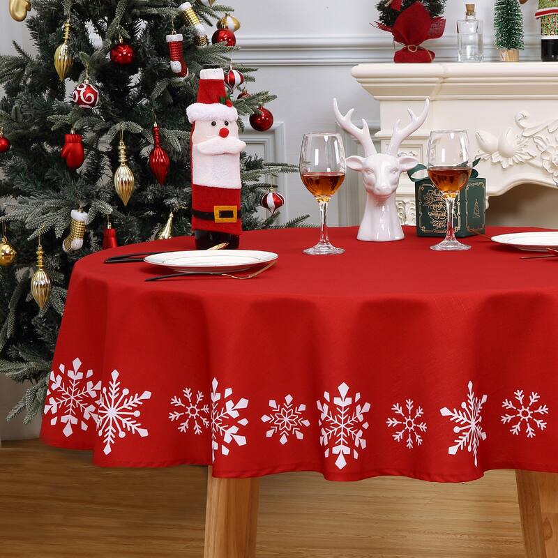 Christmas Tablecloth Snowflakes Xmas Decor for Round Tables, Red