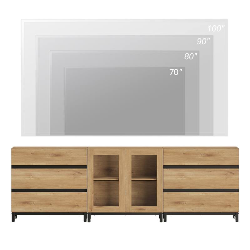 WAMPAT 3 in 1 Multifunctional Dresser with Glass Doors and 6 Drawers, Modern Chest of Drawers for Bedroom