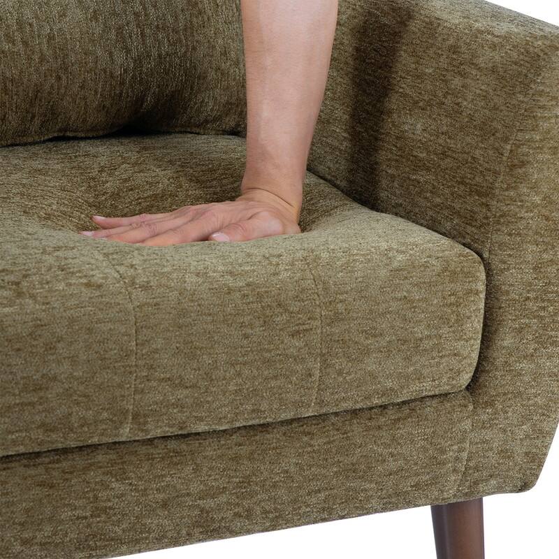 Modern Accent Chenille Soft Cushioned Armchair, With Pillow, Solid Wood Legs, Comfy Soft Padded Lounge Chair in Living& Bed Room