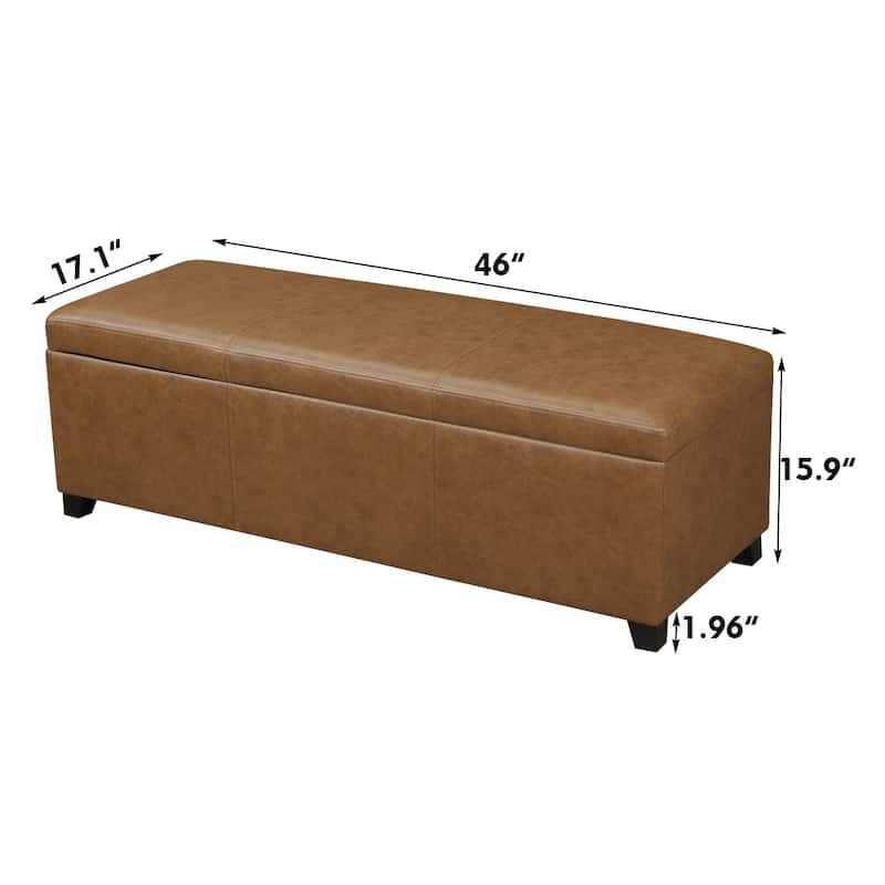 Adeco 46" Faux Leather Storage Ottoman Bench with Nailhead Trim