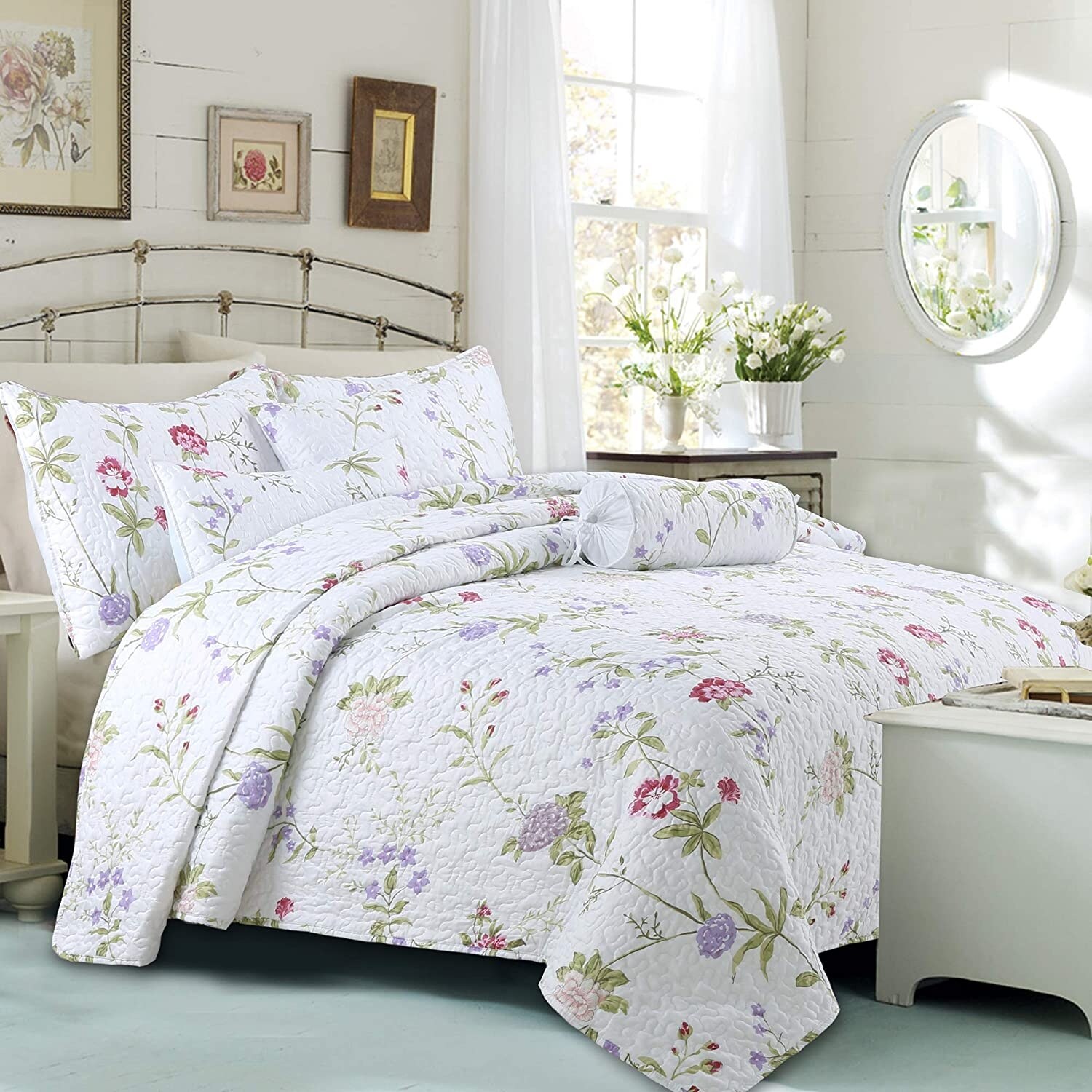 Cozy Line Lucie Floral 3-Piece Quilt Set - Queen