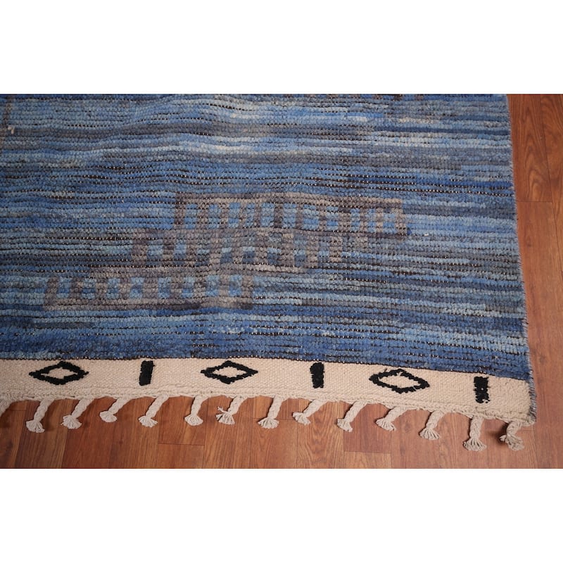 Blue Geometric Moroccan Large Area Rug Hand-Knotted Wool Carpet - 12'1"x 18'5"