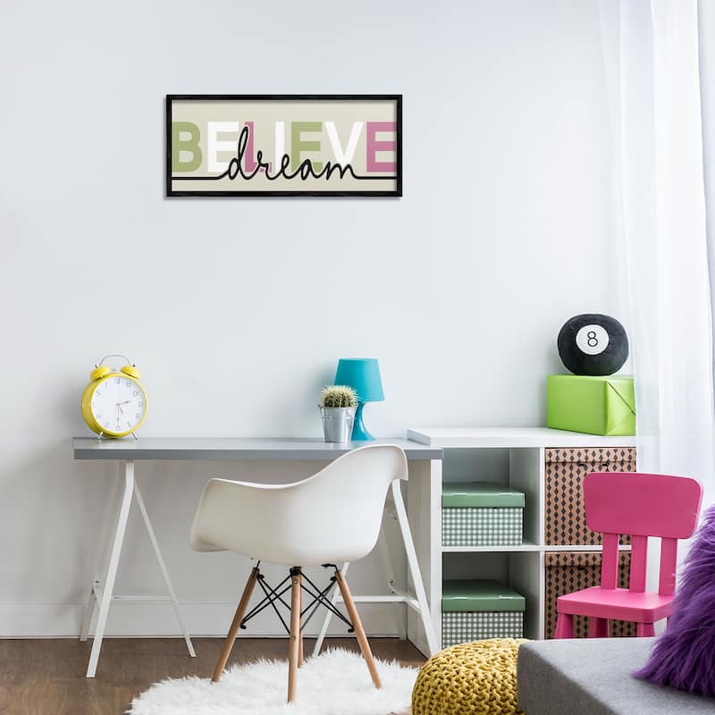 Stupell Muted Believe & Dream Framed Giclee Art Design By Kim Allen