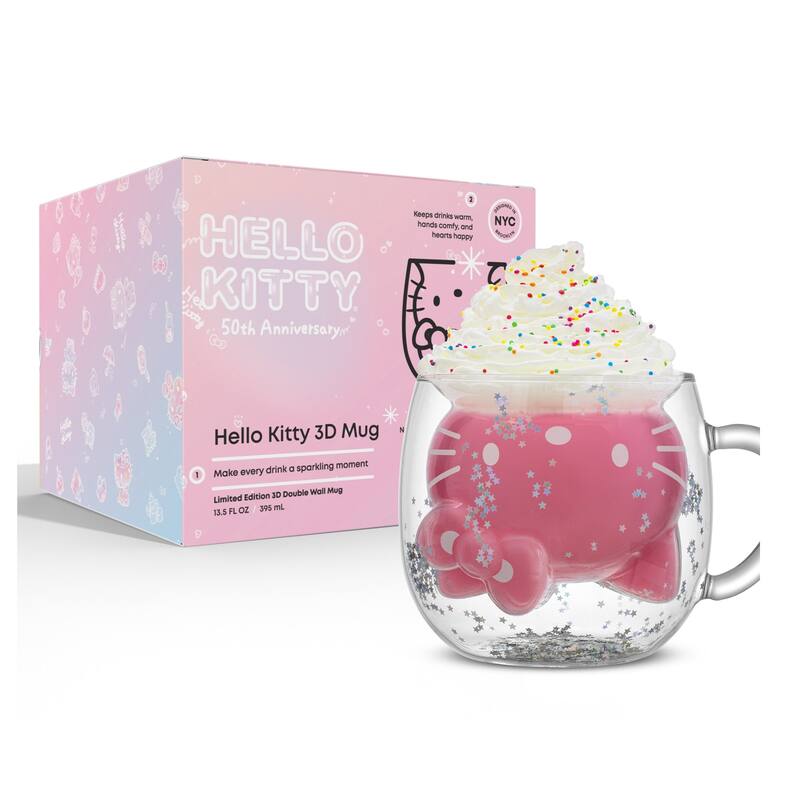 Hello Kitty® 50th Anniversary Limited Edition 3D Double Wall Glass Mug - 13.5 oz