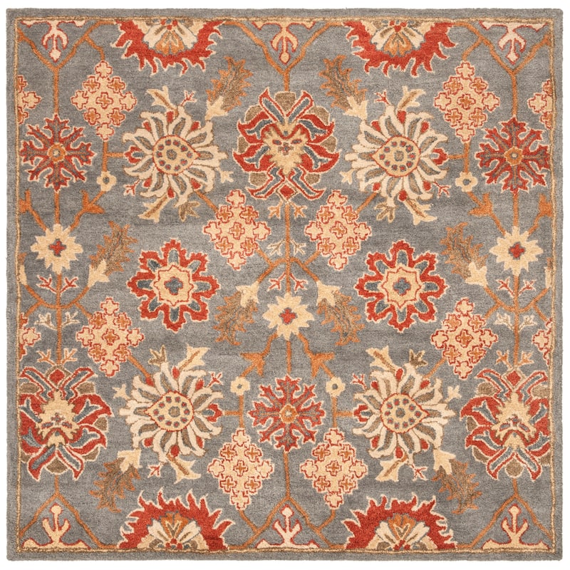 SAFAVIEH Handmade Heritage Marianela Traditional Oriental Wool Rug - 6' Square - Charcoal/Multi