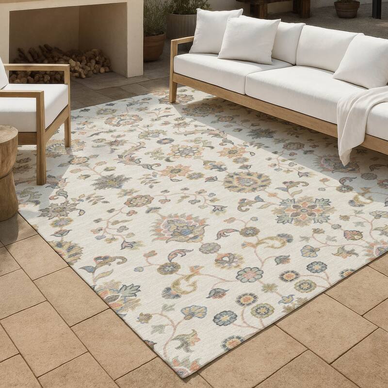 Machine Washable Indoor/ Outdoor Traditional Basalt Chantille Rug - Ivory - 2'6" x 3'10"