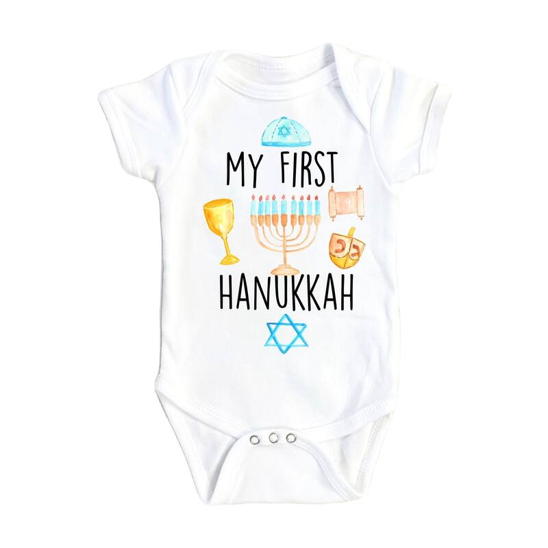 Hannukah First - Baby Boy Girl Clothes Infant Bodysuit Funny Cute Newborn - White - 6-9M