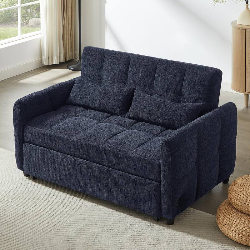Loveseat Sleeper Sofa with Built-in 3 USB Ports, Adjustable Backrest Convertible Sofa Bed with Lumbar Pillows