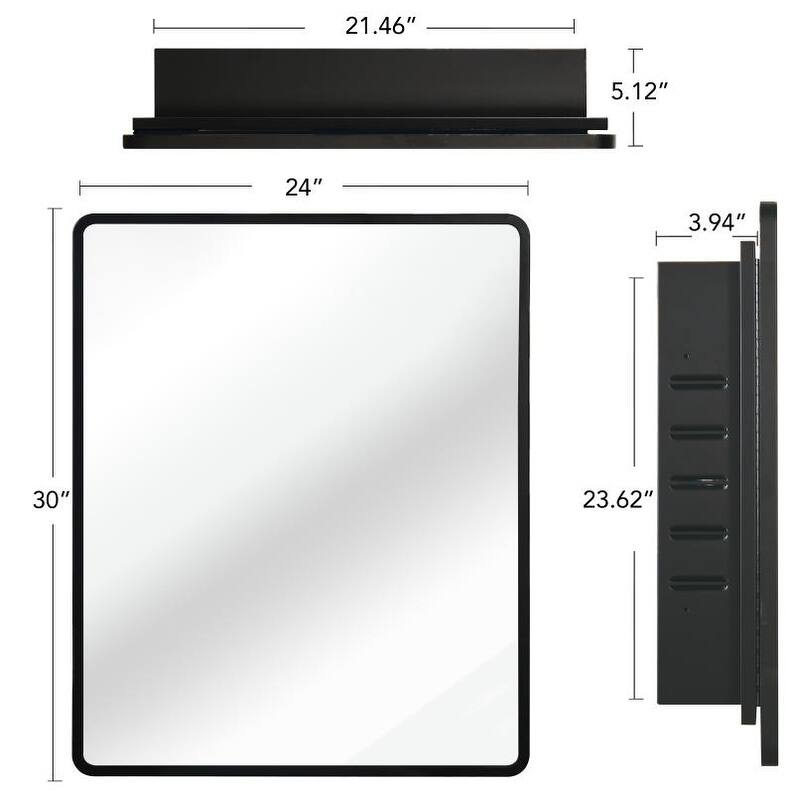 Black Medicine Cabinet Metal Framed Wall mount or Recessed Mirror Cabinet