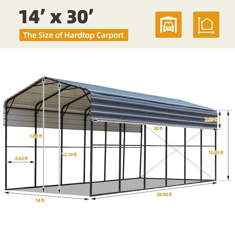 Heavy-Duty Metal Carport with Upgraded Galvanized Steel Roof – Ideal Shelter for Cars, Boats, and Tractors