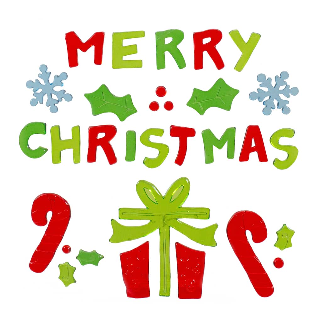 31-Piece Red and Green "Merry Christmas" Gel Christmas Window Clings - 7.75"