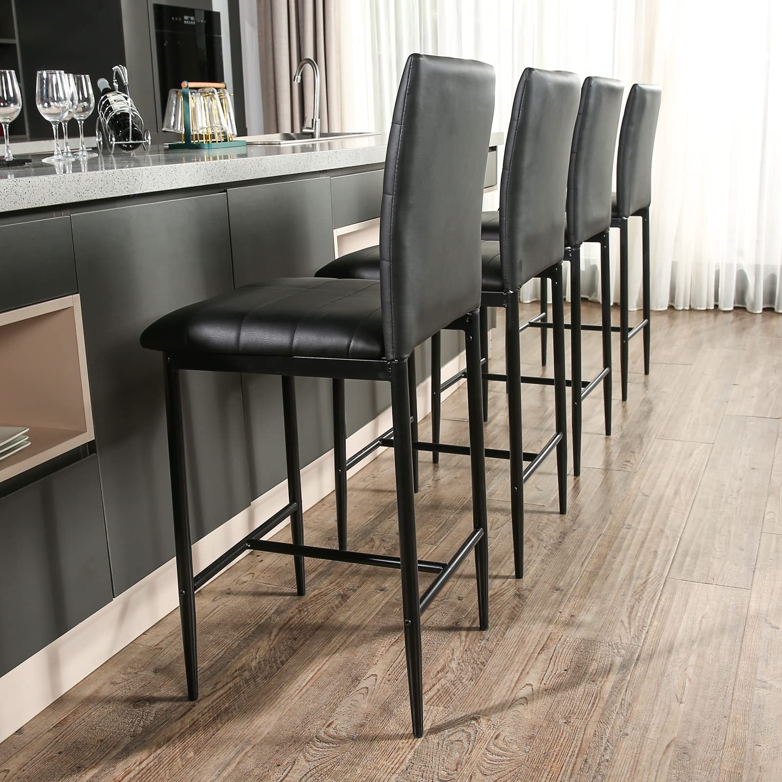 SICOTAS Counter Height Stools Set of 4 - Modern PU Leather Bar