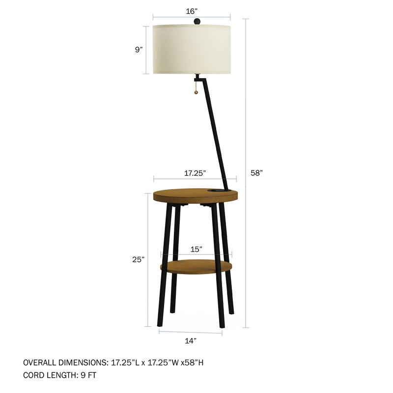 Lavish Home Modern Floor Lamp with Table - (L) 17.25" x (W) 17.25" x (H) 58"