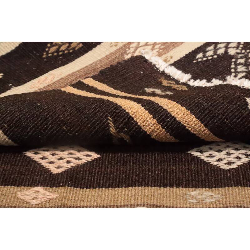 Hand Woven Oriental 100% Wool Carpet Southwestern Tribal Brown Kilim Runner Rug - 7' 7'' X 3' 3''