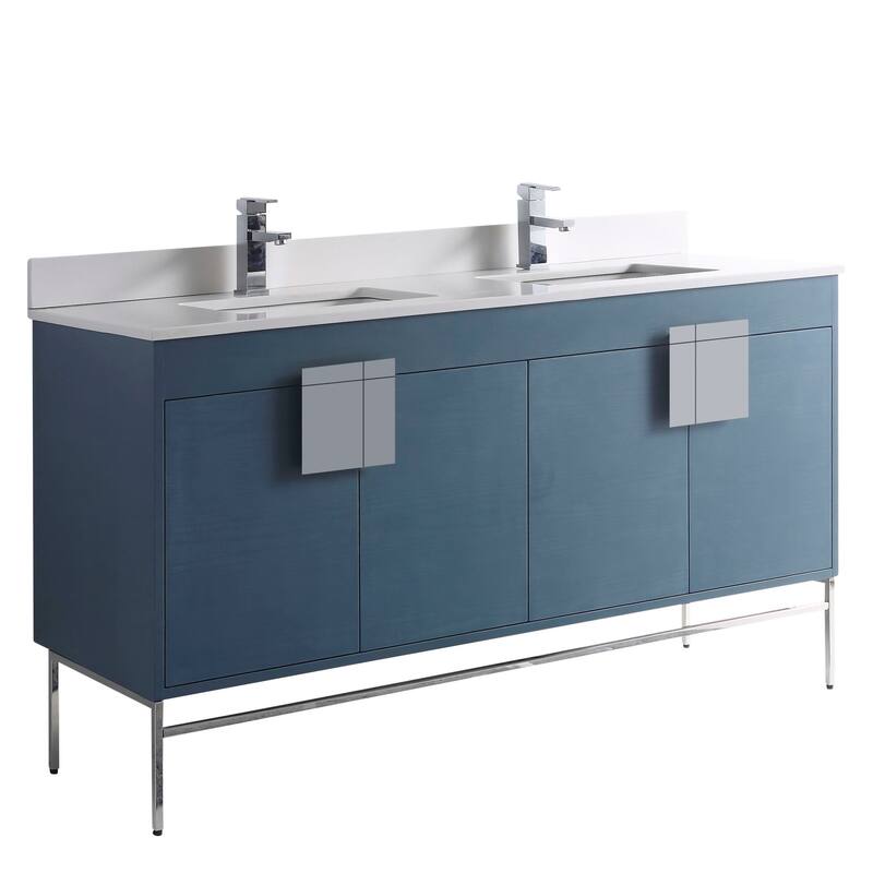 Modern Bathroom Vanity Set - BluePolished Chrome