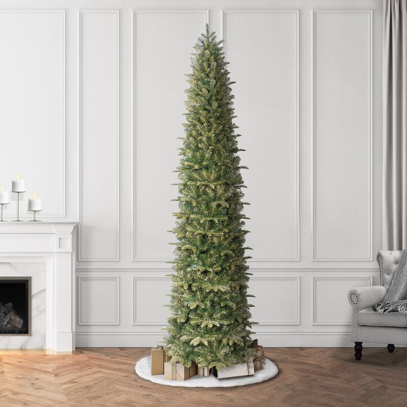 Puleo International 9' Pre-Lit Artificial Yardley Spruce Pencil Tree with 450 Dual-Color LED Lights