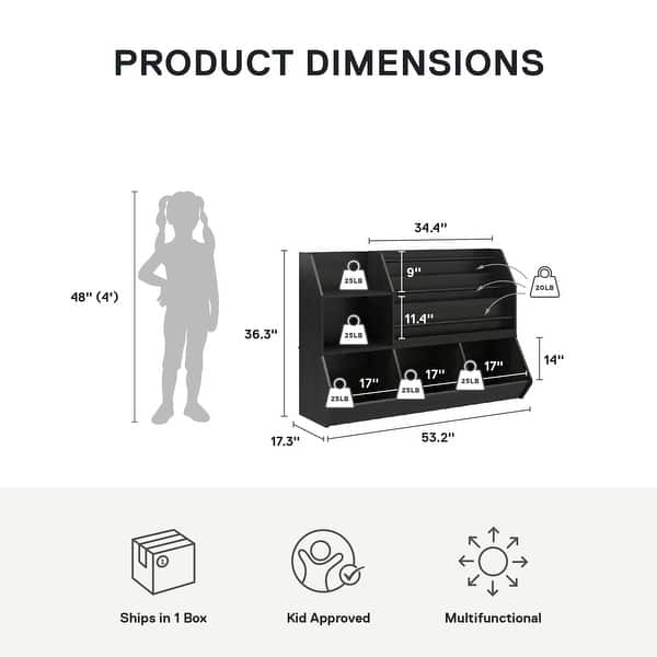 dimension image slide 1 of 3, Ameriwood Home Tyler Kids Extra Large Book and Toy Storage Organizer, Black Oak