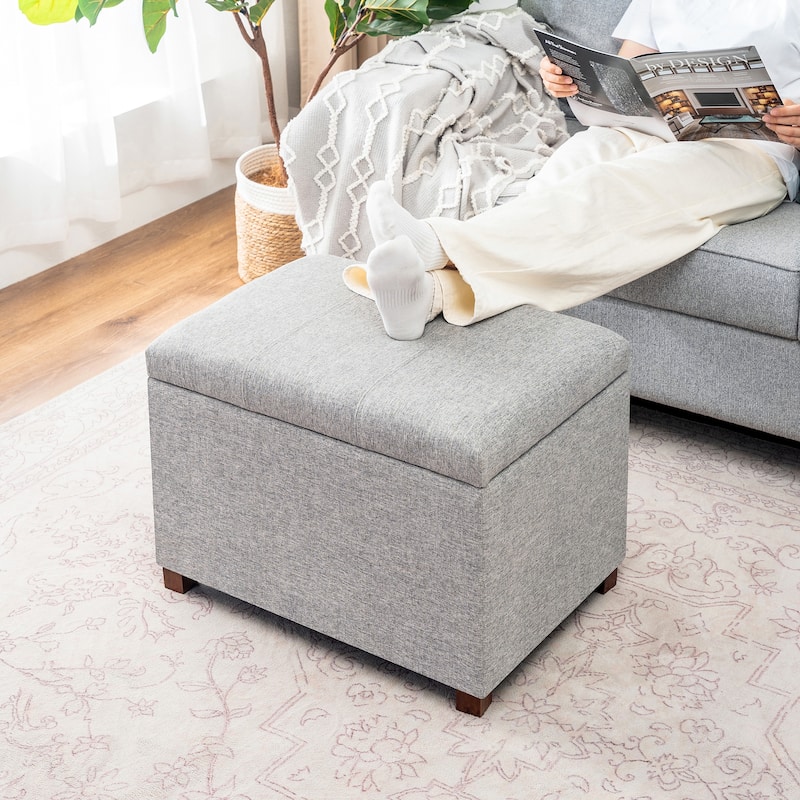 Adeco Faux Leather Storage Ottoman for Living Room Footstool