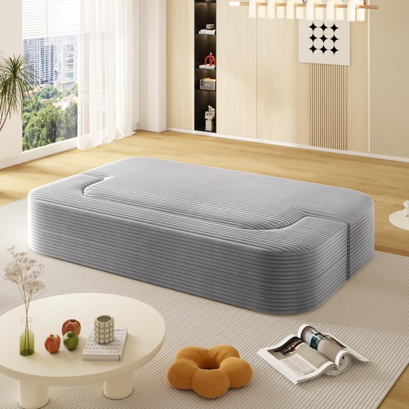 78.7" Modern Convertible Corduroy Sofa Bed with 2 Pillows, Floor Deep Seat Sleeper Couch, Foldable 2-in-1 Sofa for Living Room