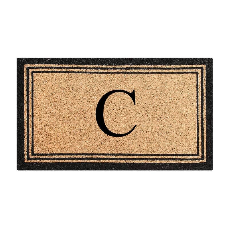 A1HC Pure Natural Coir Monogrammed Heavy Duty PVC Backing Doormat - 24" X 39" - Monogrammed C