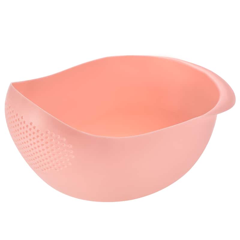 Kitchen Rice Drain Bowl Fruit Washing Basket Sieve Plastic Colander - Pink