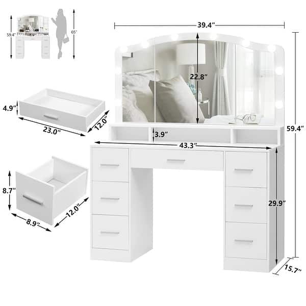 Yanosaku Vanity Desk & Power Outl,Makeup Vanity With Mirror