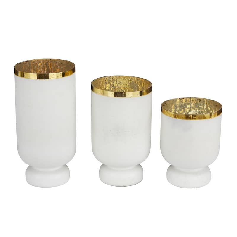 Glass Pillar Hurricane Lamp with Ombre Effect and Gold Interior - Set of 3 Silver, White, Blue - Roche River Decor