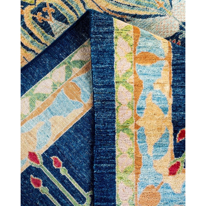 Overton Handknotted Wool Vintage Inspired Contemporary Arts & Crafts Blue Area Rug - 19' 6" x 11' 6"
