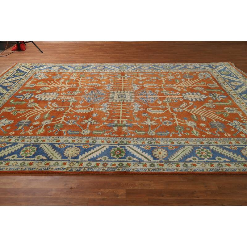 Hand Knotted Oriental 100% Wool Carpet Transitional All-Over Oranges & Rust Oushak Area Rug - 11' 11'' X 9' 0''