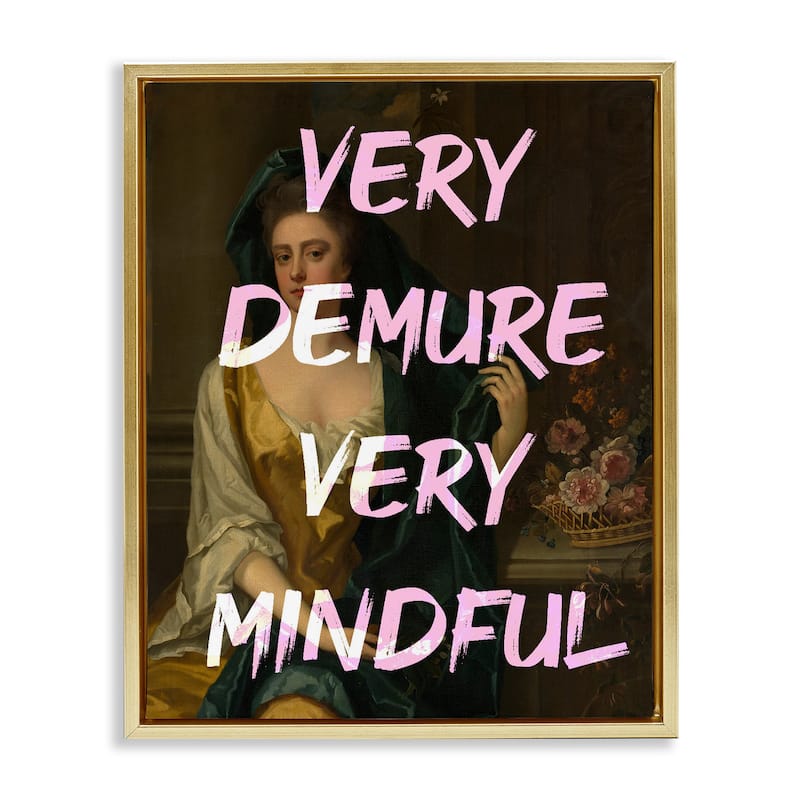 Stupell Very Demure & Mindful Classic Framed Floater Canvas Wall Art Design By Lil' Rue - 25 x 31 - Gold