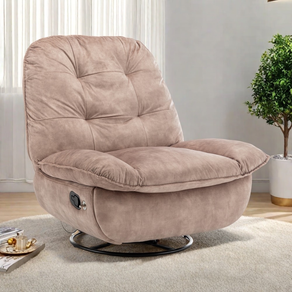 Velvet Oversized Recliner Chair with Rocking, Swivel, Removable Phone Holder, and Soft Cotton Padding