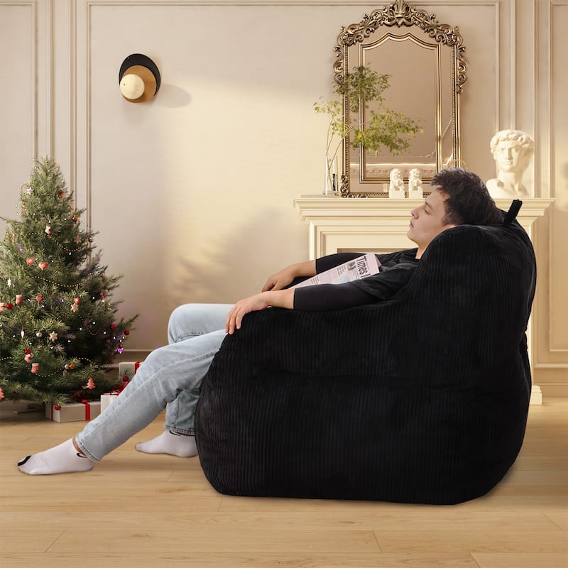 Corduroy Faux Fur Deep Seat Bean Bag Chair, High Density Memory Foam Lounge Chair, Comfy Lazy Sofa with Armrests