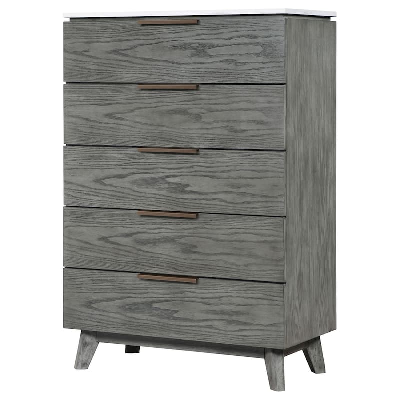 Nathan Mid-Century Modern Wood 5-drawer Bedroom Chest Grey