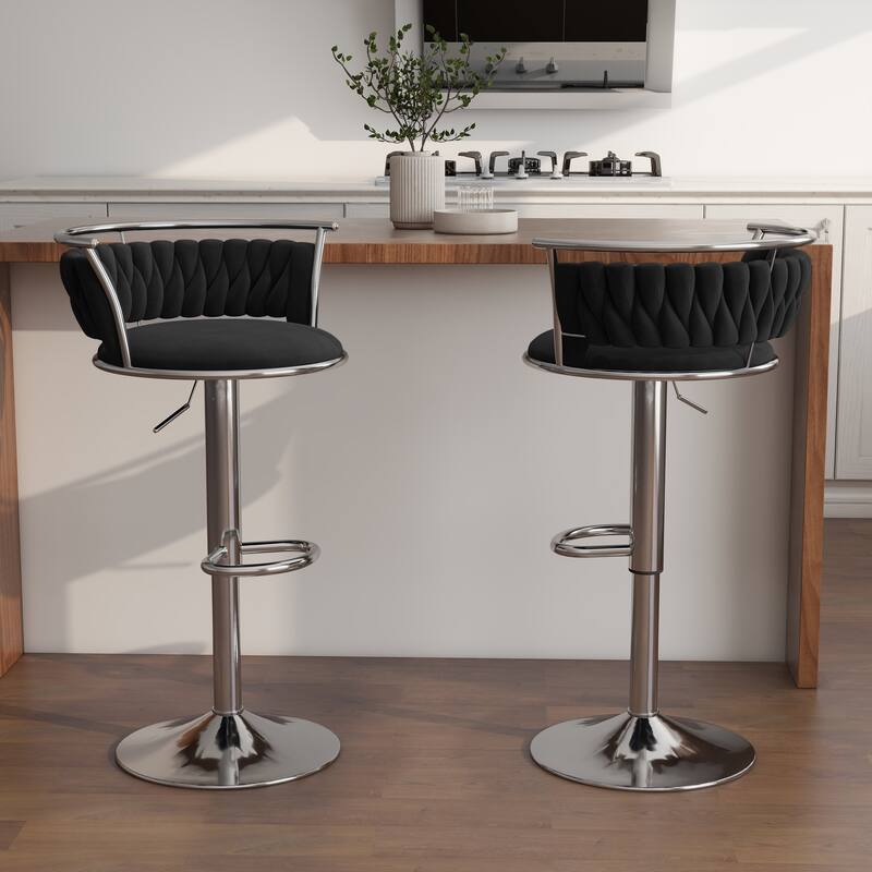 Modern Velvet Adjustable Swivel Bar Stools Set of 2