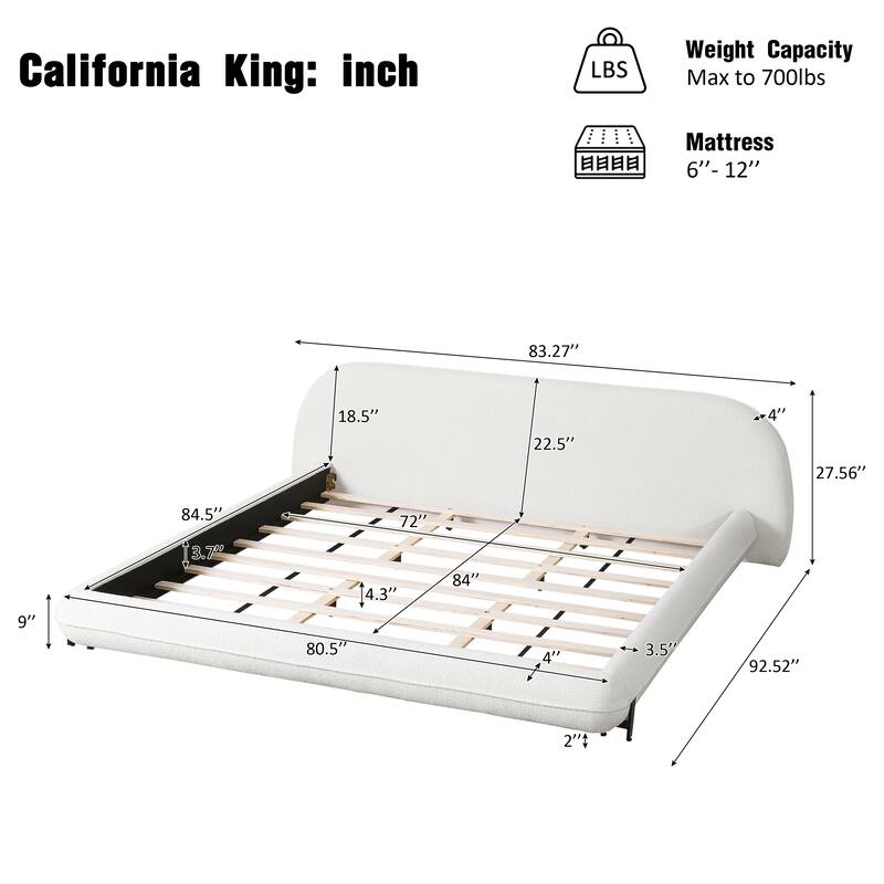 Christopher Knight Home - Williams Boucle Upholstered Bed Frame with Curve-Shaped Headboard
