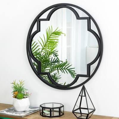 Glitzhome Round/ Arched Modern Black Metal Glass Wall Mirror