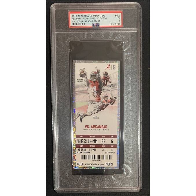 Mac Jones 1st NCAA Start Ticket 2019 Alabama Crimson Tide vs Arkansas Razorbacks 10/26/19 Graded PSA 5 - 8'6" x 11'6"