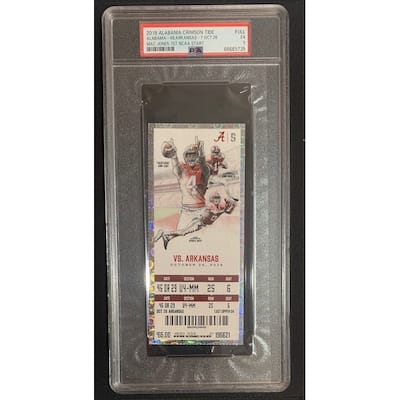 Mac Jones 1st NCAA Start Ticket 2019 Alabama Crimson Tide vs Arkansas Razorbacks 10/26/19 Graded PSA 5 - 8'6" x 11'6"