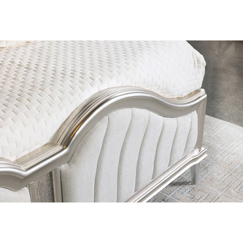 Katerina Ivory and Silver Oak Upholstered Platform Bed with LED Light
